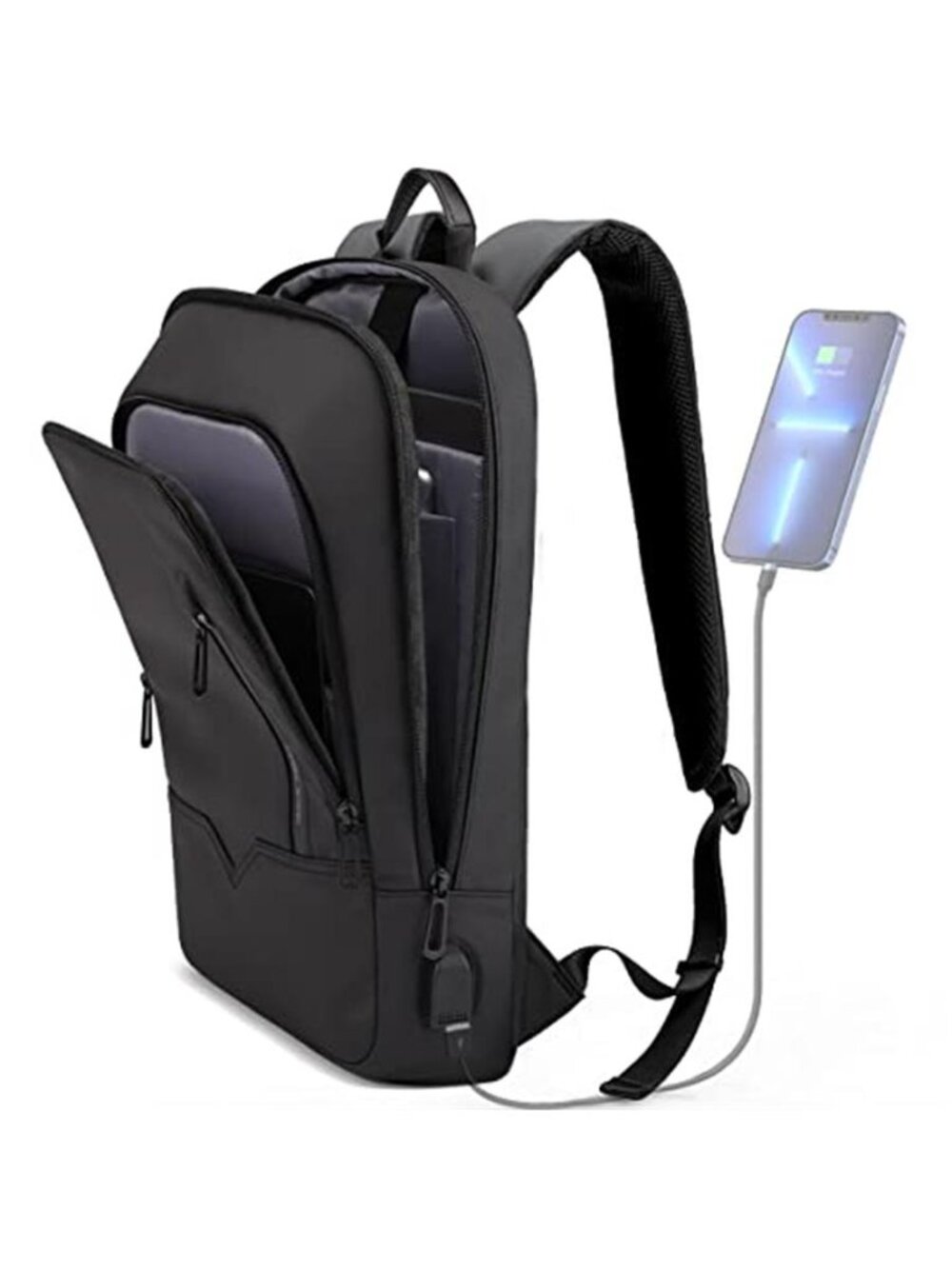 Slim Business Laptop Backpack USB Port Anti Theft Water Resistant 15.6 Inch